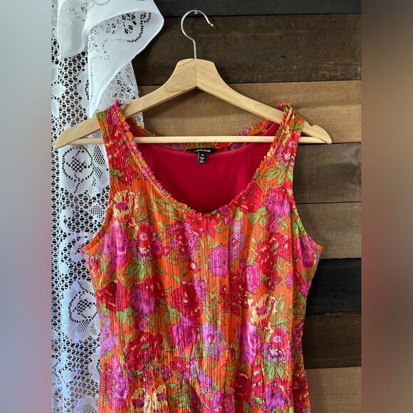 J Peterman Sheer Floral Fully Lined Sleeveless Midi Dress Pink Floral Size 10 - Picture 7 of 10